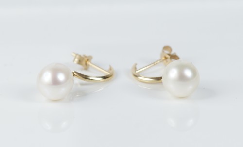 9ct Gold Cultured Pearl Hoop Drop Earring